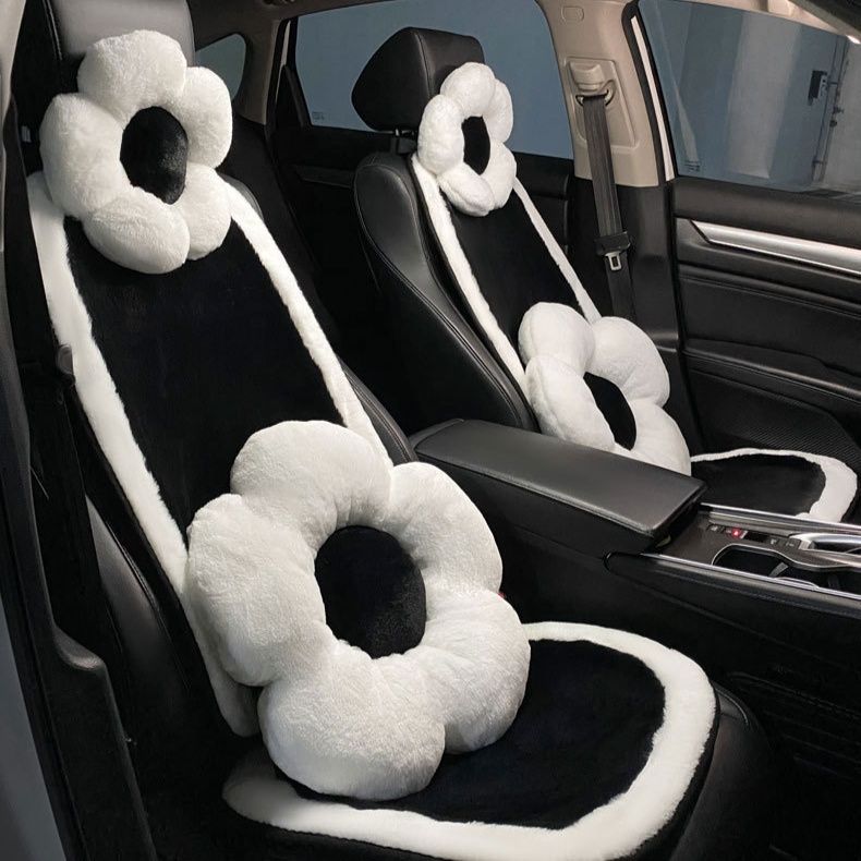 車シートカバー 花型クッション付きふわふわボア運転席専用カバー