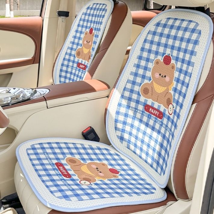 車シートカバー かわいい小熊ギンガムチェック
