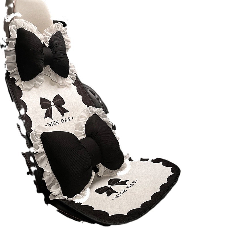 車シートカバー 大きなリボンモチーフ付きフリル装飾運転席用シートカバー