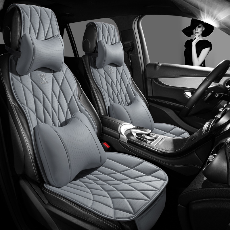 車シートカバー 運転席専用高級菱形キルティング腰当て付き