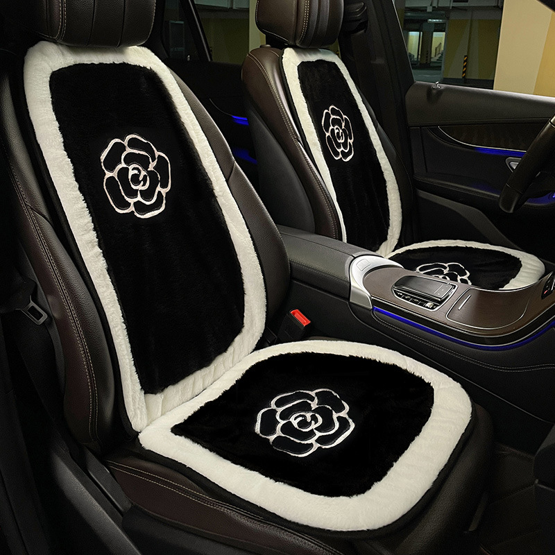車シートカバー 花柄刺繍入り高級ボア素材助手席専用シートカバー