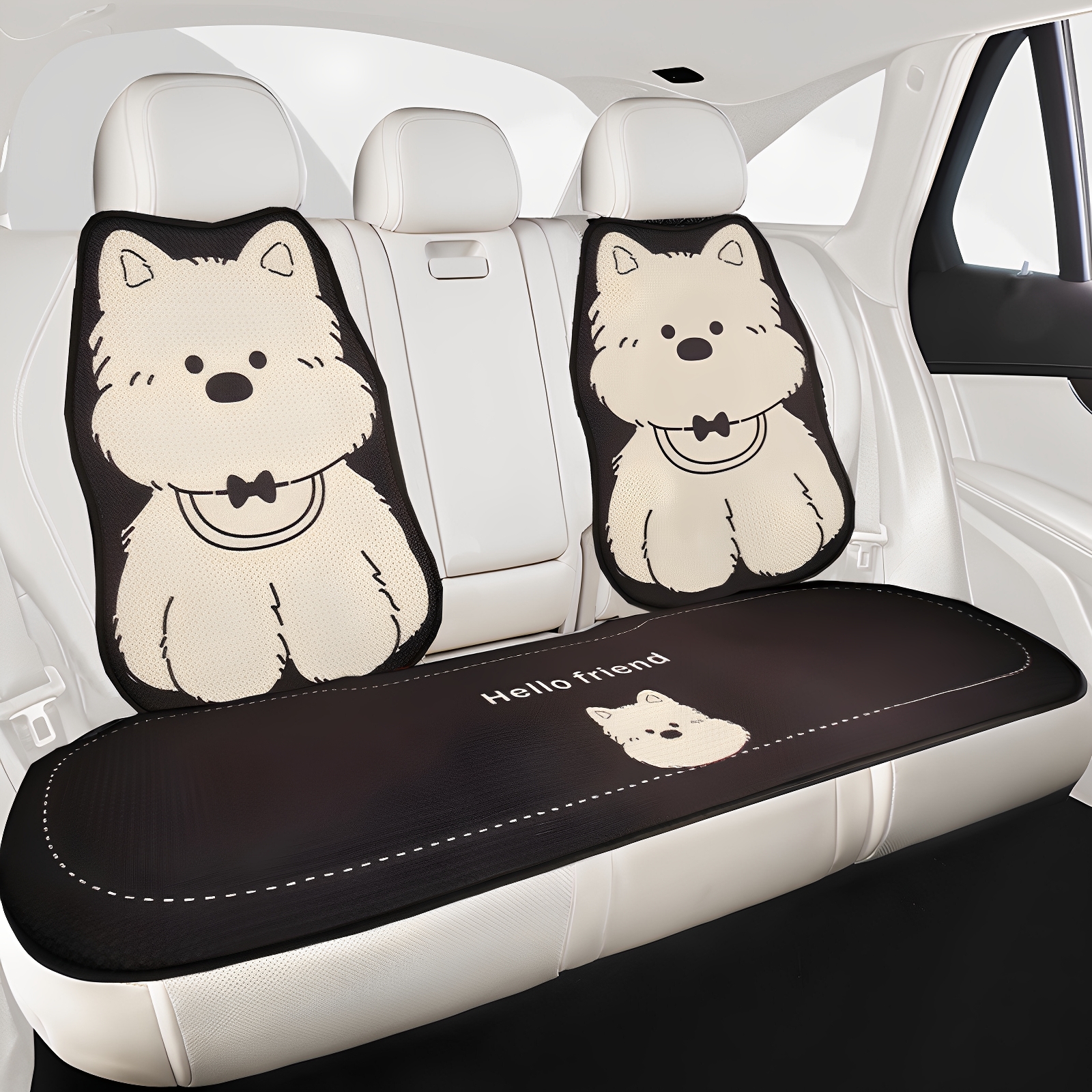 車シートカバー ふわもこ犬キャラクター後部座席カバー