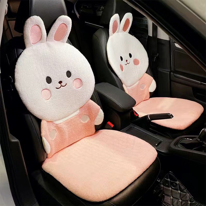 車シートカバー 可愛いうさぎデザイン背もたれ付き運転席用シートカバー