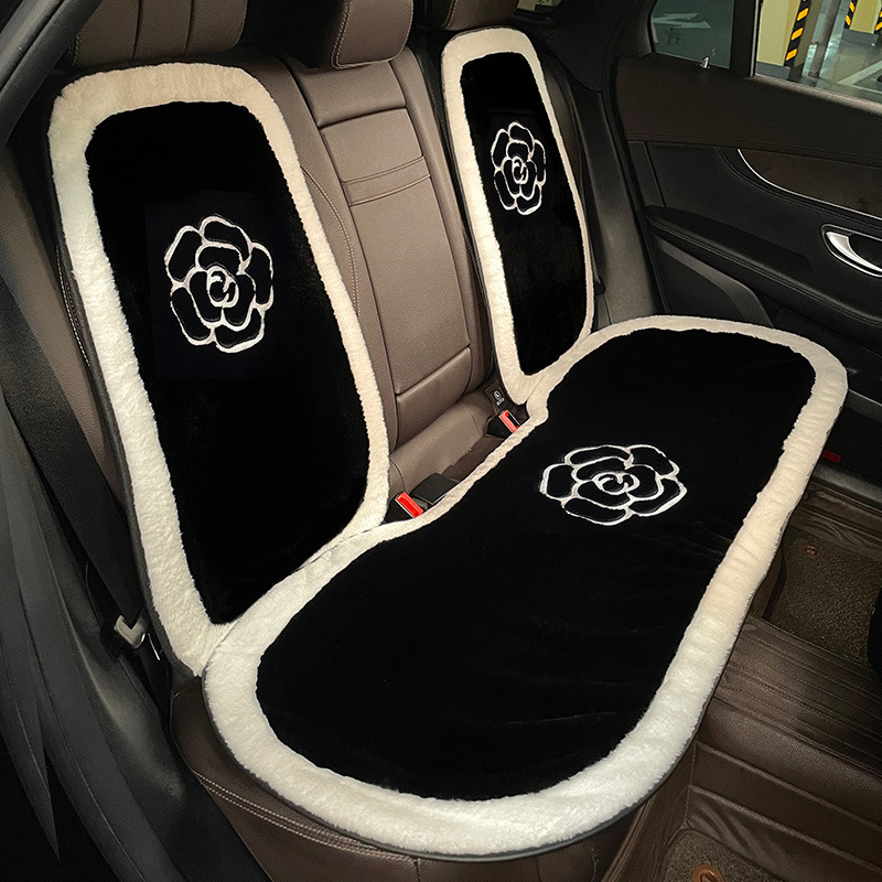 車シートカバー 花柄刺繍入り高級ボア素材助手席専用シートカバー