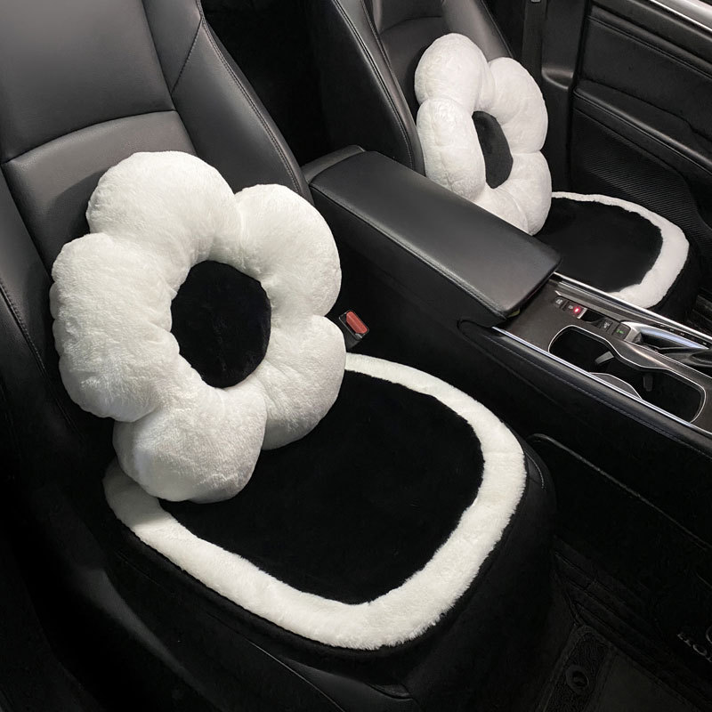 車シートカバー 花型クッション付きふわふわボア運転席専用カバー