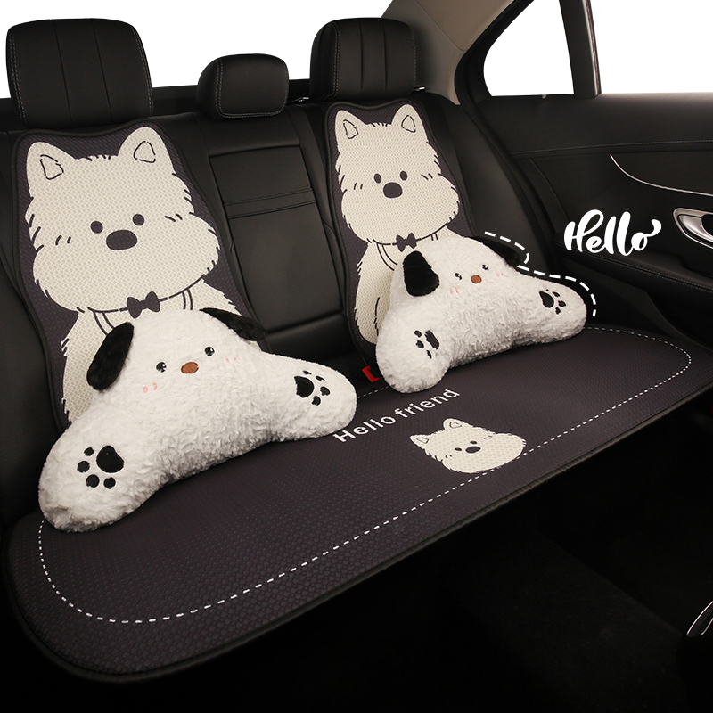 車シートカバー ふわもこ犬キャラクター後部座席カバー