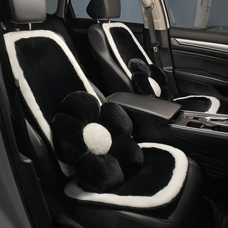 車シートカバー 花型クッション付きふわふわボア運転席専用カバー