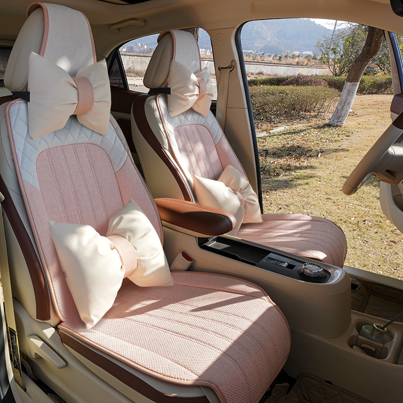 車シートカバー 可愛いリボン付き後部座席用高級車シートカバー