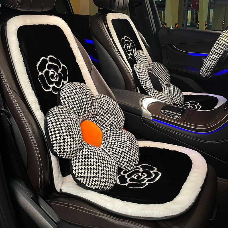 車シートカバー 花柄刺繍入り高級ボア素材助手席専用シートカバー