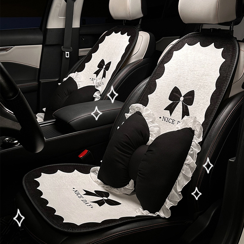 車シートカバー 大きなリボンモチーフ付きフリル装飾運転席用シートカバー
