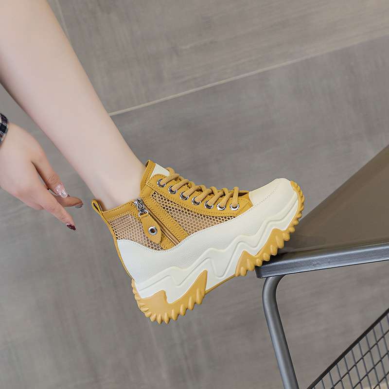 厚底スニーカー メッシュ加工厚底ハイカットスニーカー