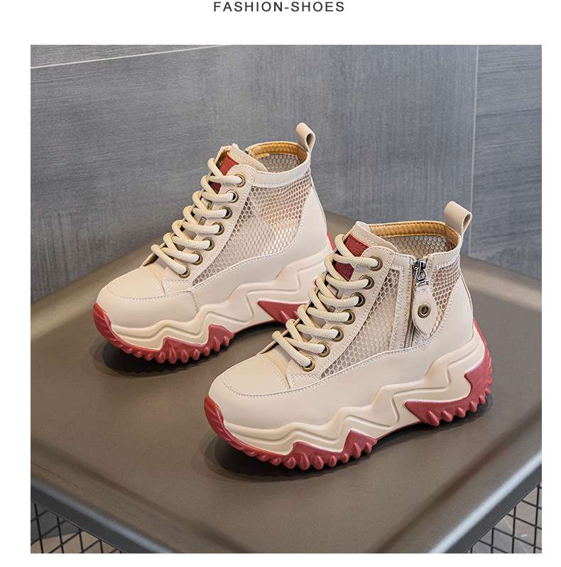 厚底スニーカー メッシュ加工厚底ハイカットスニーカー