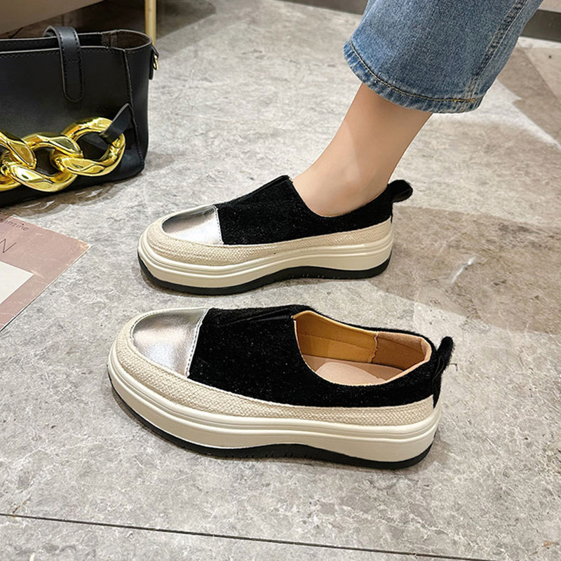 厚底スニーカー ふわもこ キャンバス厚底スリッポン