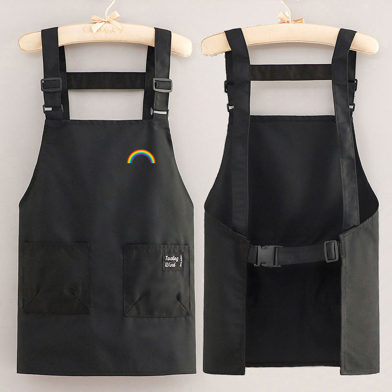 保育士エプロン 北欧風虹刺繍 調節可能な肩紐付き