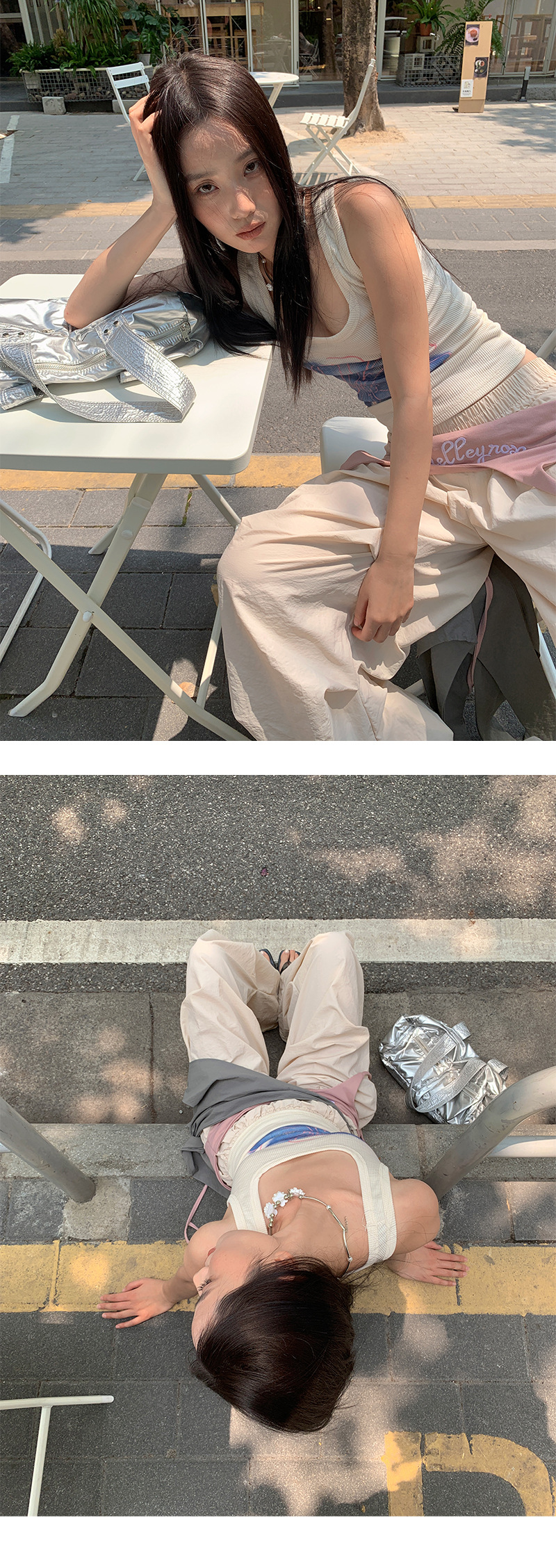 韓国ファッション 花柄アートタンクトップ