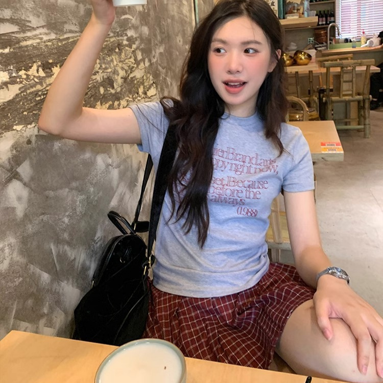 韓国ファッション 詩的メッセージプリント半袖Ｔシャツ