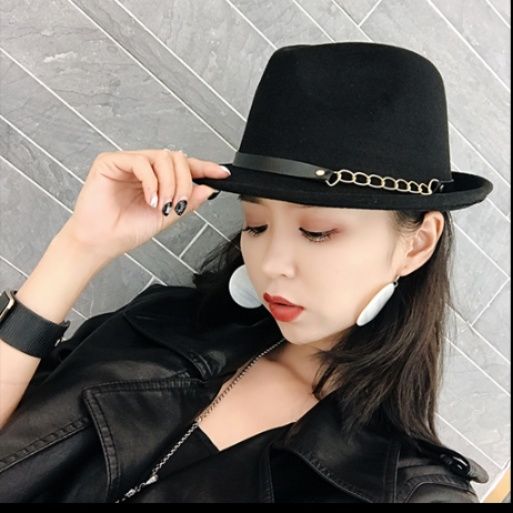 韓国ファッション チェーンリボン中折れハット