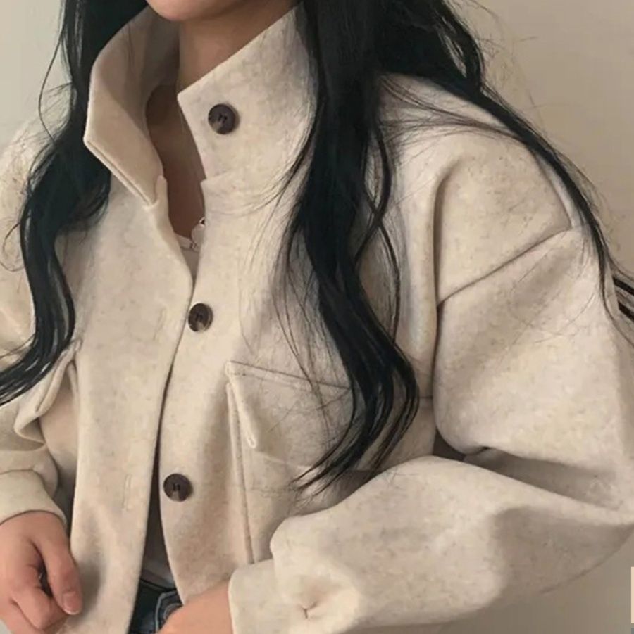 韓国ファッション ショート丈ジャケット レディース ボタン付き ゆったり 韓国風