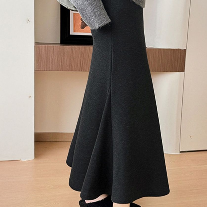 韓国ファッション 美脚フレアロングスカート レディース ウエストゴム