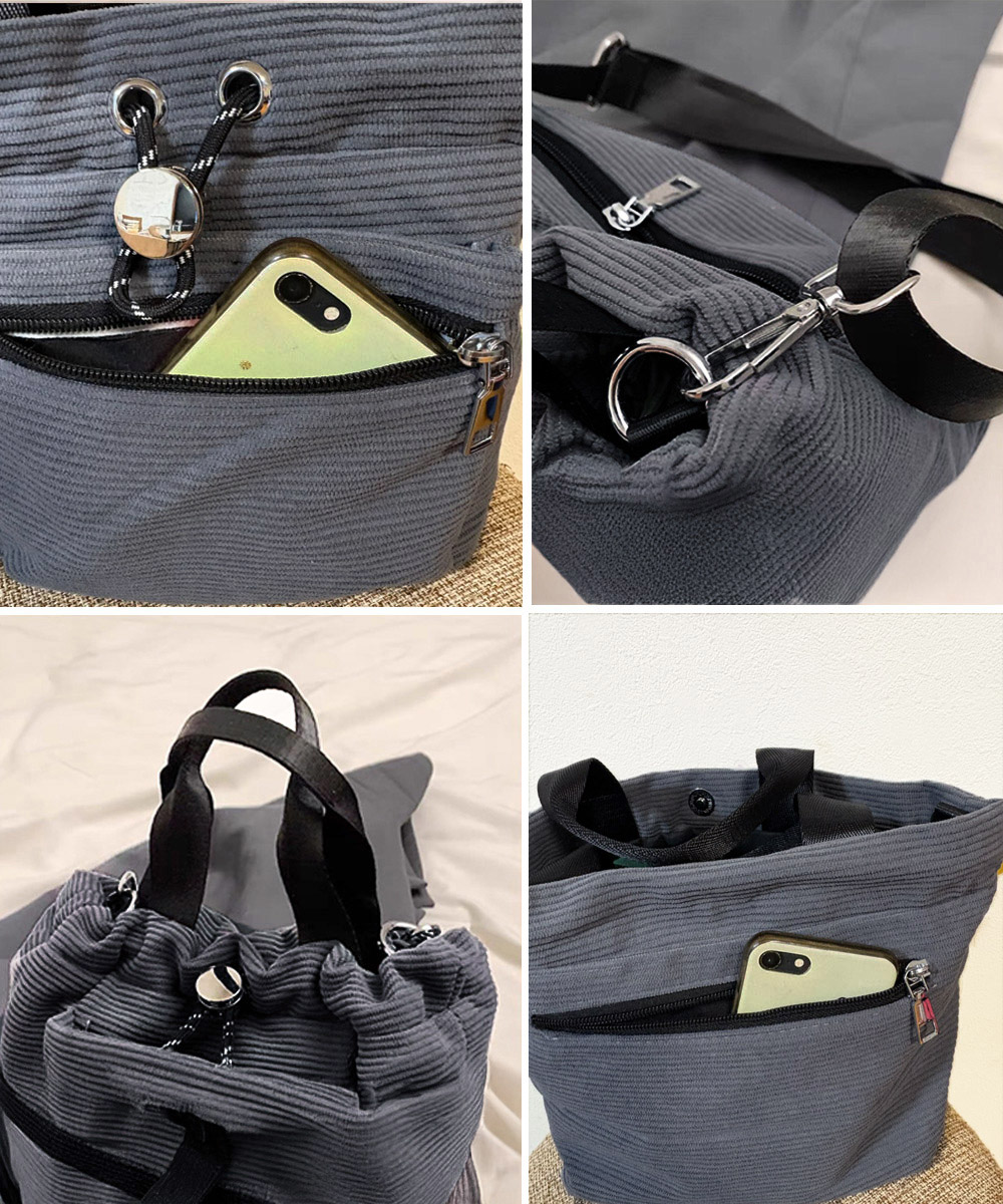 韓国ファッション コーデュロイ巾着ショルダーバッグ小さめ軽量