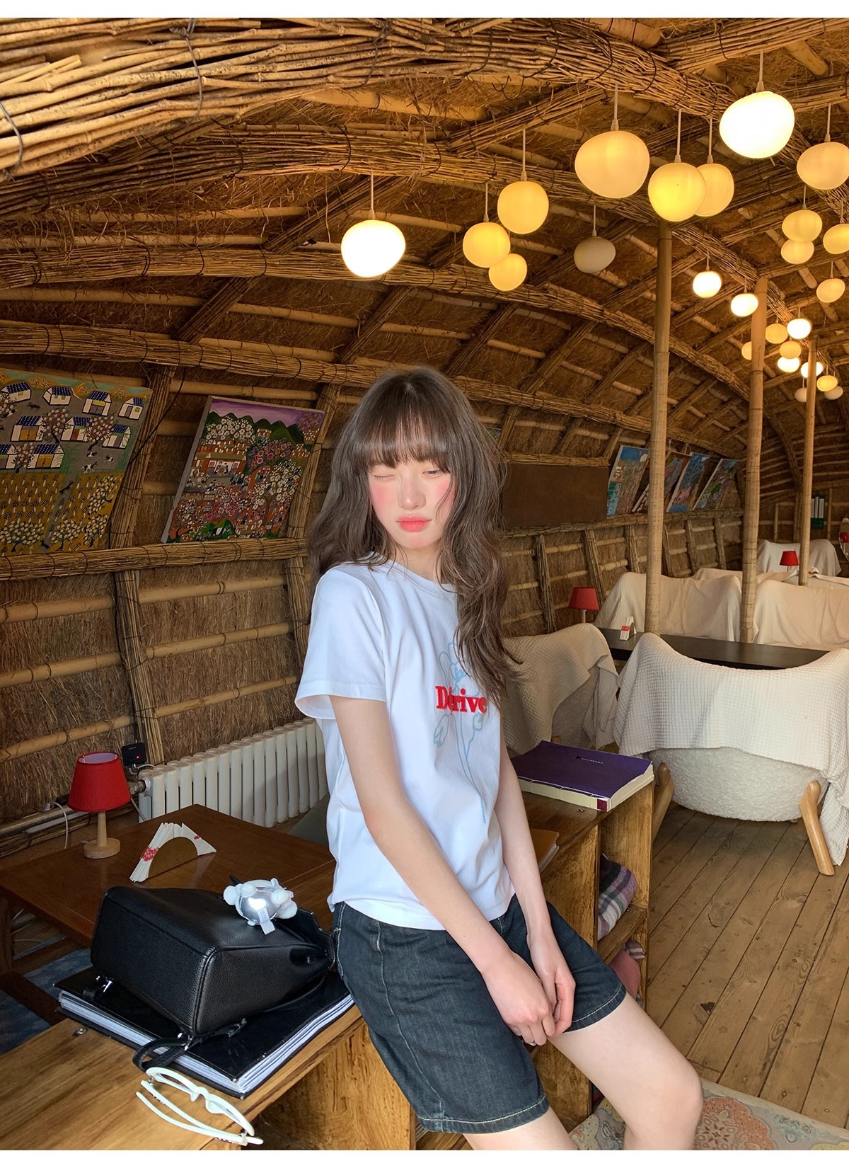 韓国ファッション お花モチーフ ゆるプリント半袖Ｔシャツ