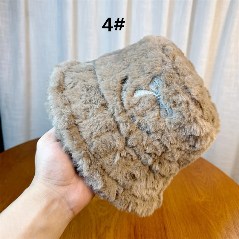 韓国ファッション 秋冬新作 ふわふわ漁師帽 リボン刺繍 韓国風防寒帽子
