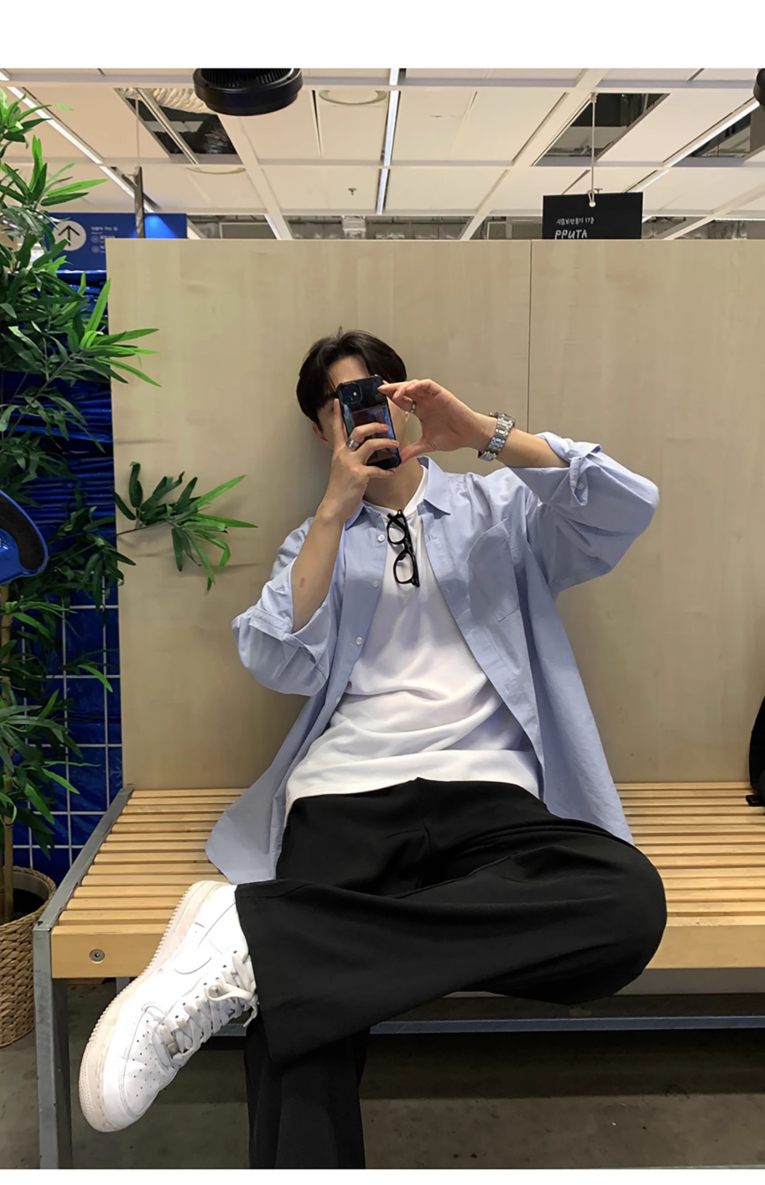 韓国ファッション ゆったりシルエットベーシックシャツ