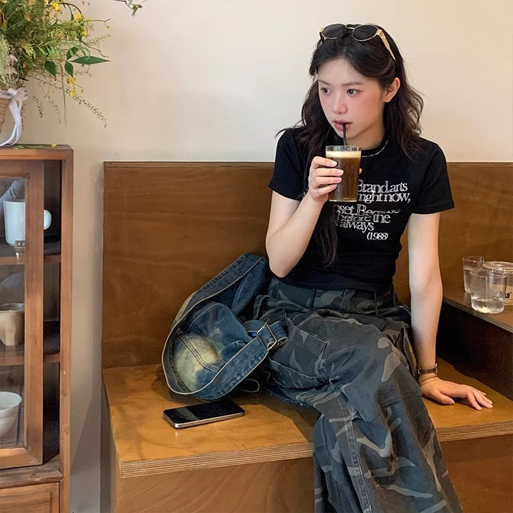 韓国ファッション 詩的メッセージプリント半袖Ｔシャツ
