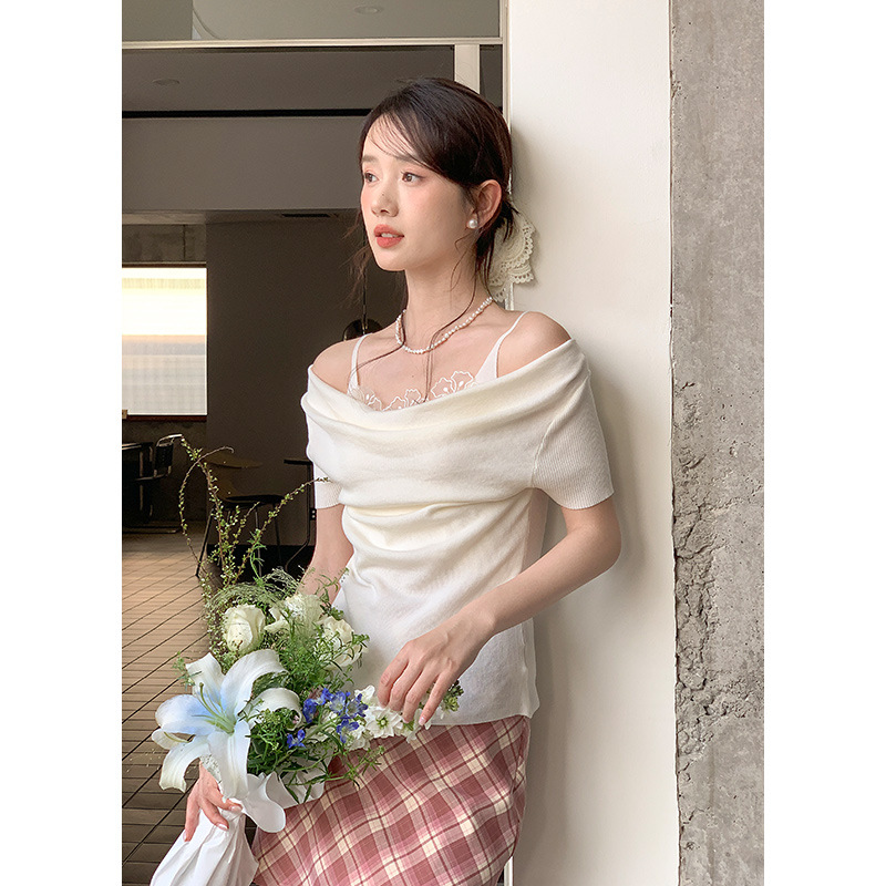 韓国ファッション オフショルダーニット