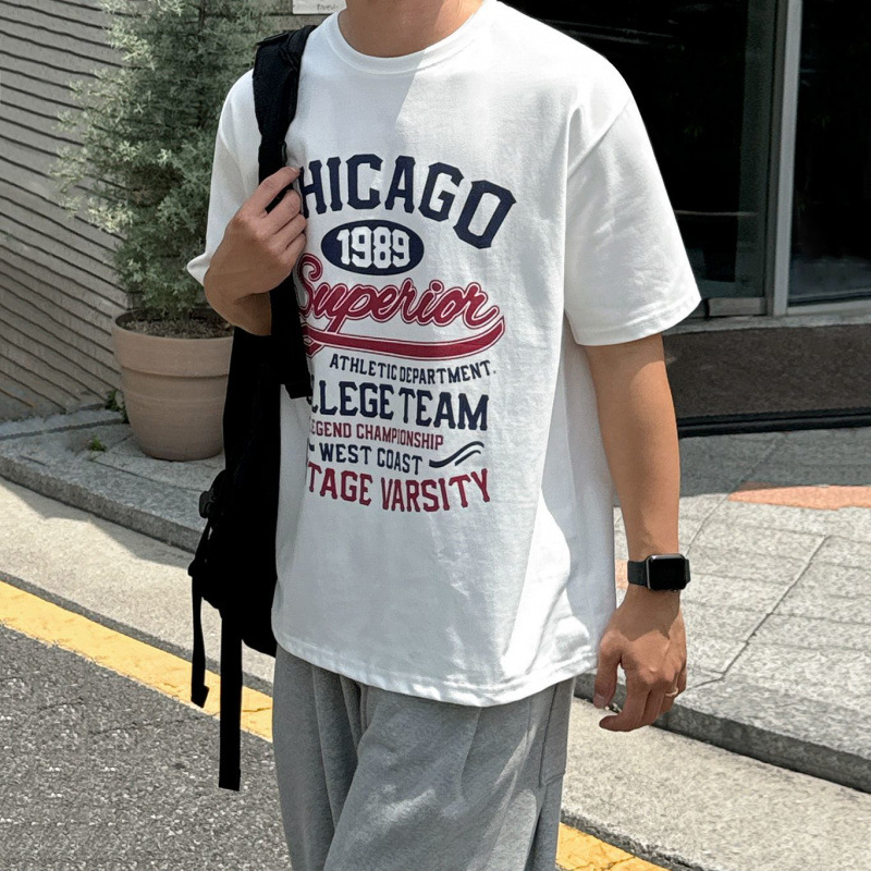 韓国ファッション レトロカレッジロゴ半袖Ｔシャツ