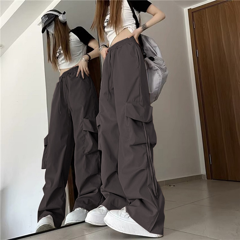 韓国ファッション ゆったりカーゴワイドパンツ