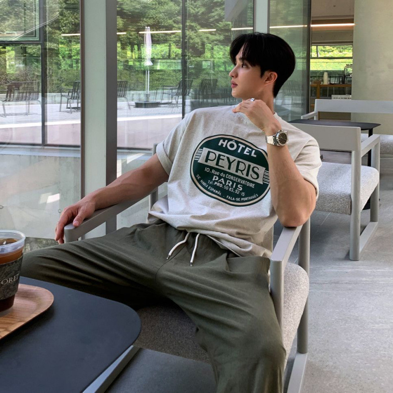 韓国ファッション レトロロゴプリント半袖Ｔシャツ