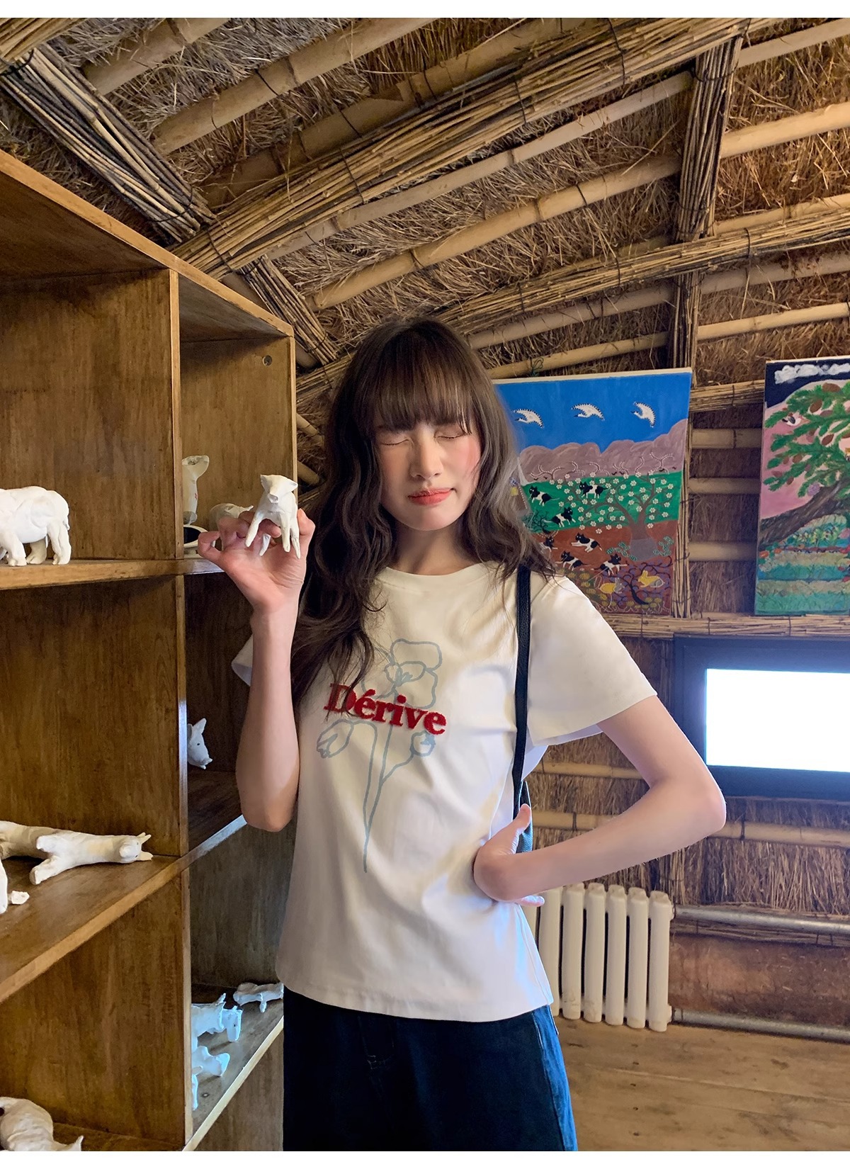 韓国ファッション お花モチーフ ゆるプリント半袖Ｔシャツ