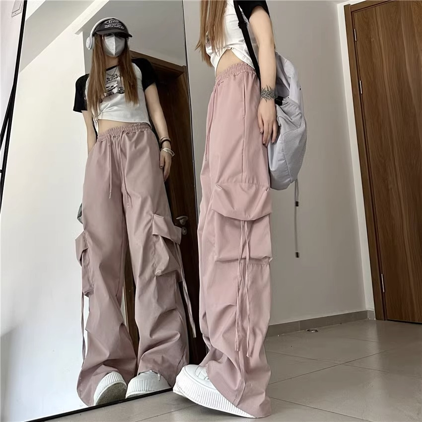 韓国ファッション ゆったりカーゴワイドパンツ