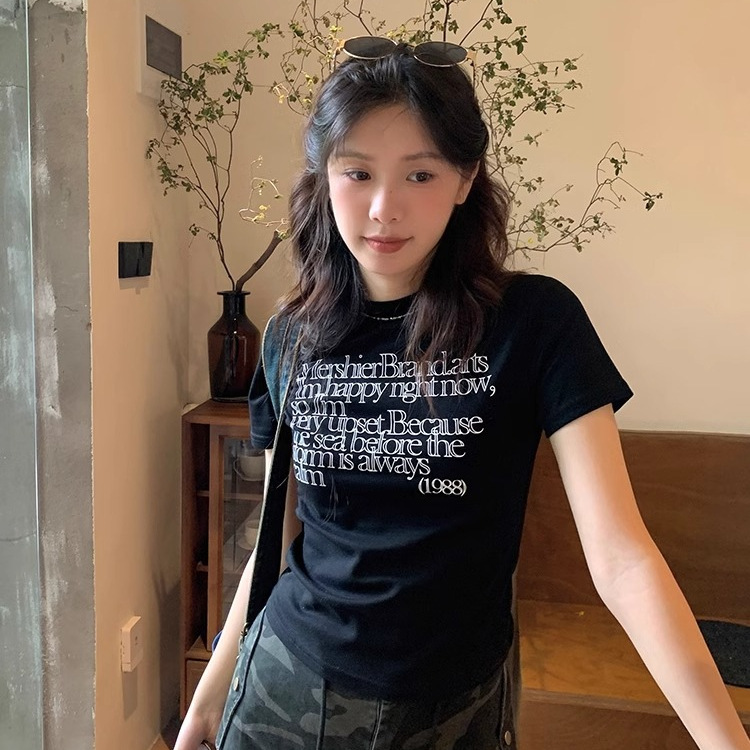 韓国ファッション 詩的メッセージプリント半袖Ｔシャツ