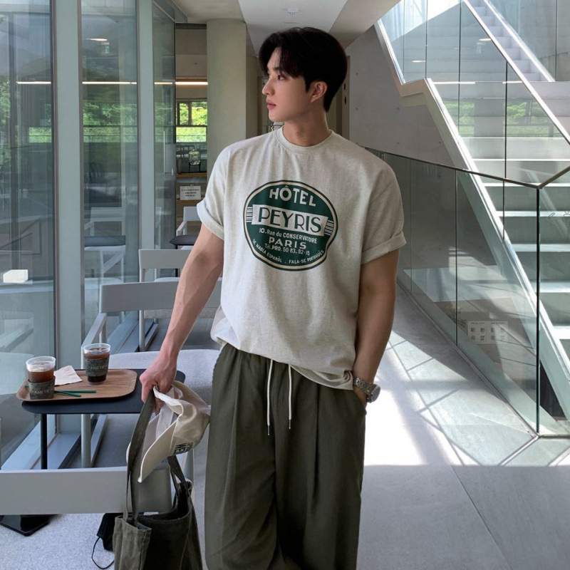 韓国ファッション レトロロゴプリント半袖Ｔシャツ