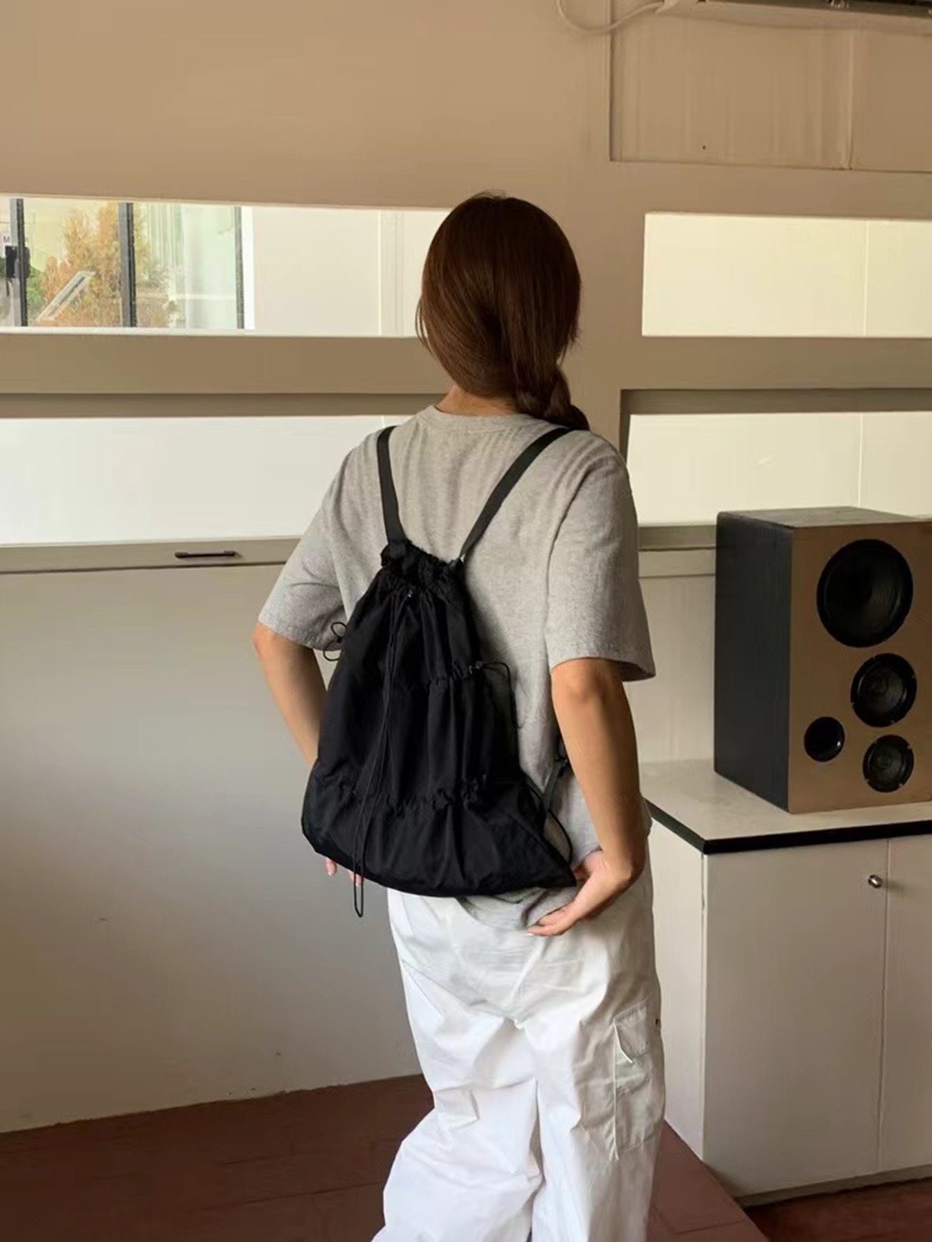 韓国ファッション しぼりギャザーナップサック