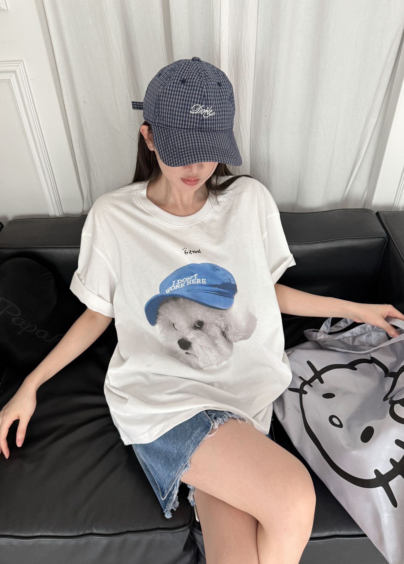 韓国ファッション キャップ犬プリント半袖Tシャツ