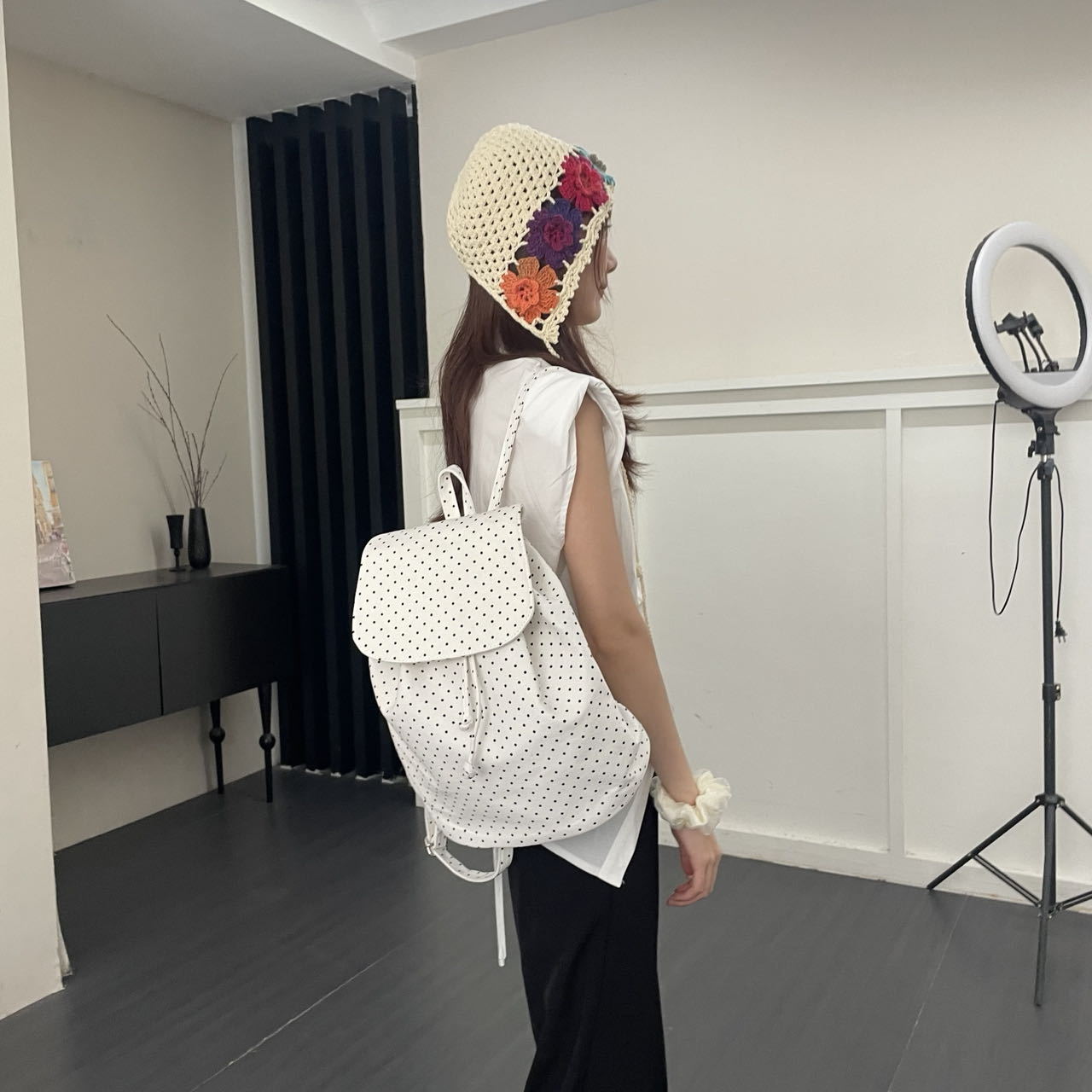 韓国ファッション 小粒水玉トートバッグ