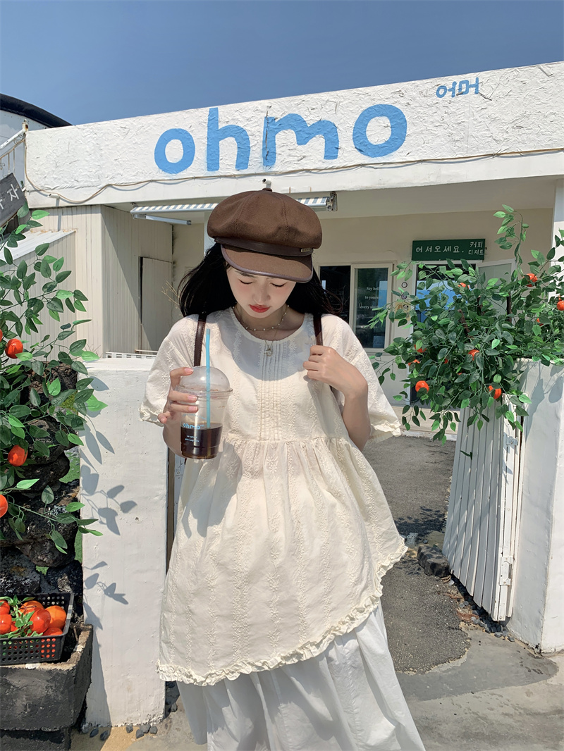 韓国ファッション 韓国風刺繍レースワンピース甘辛ミックス