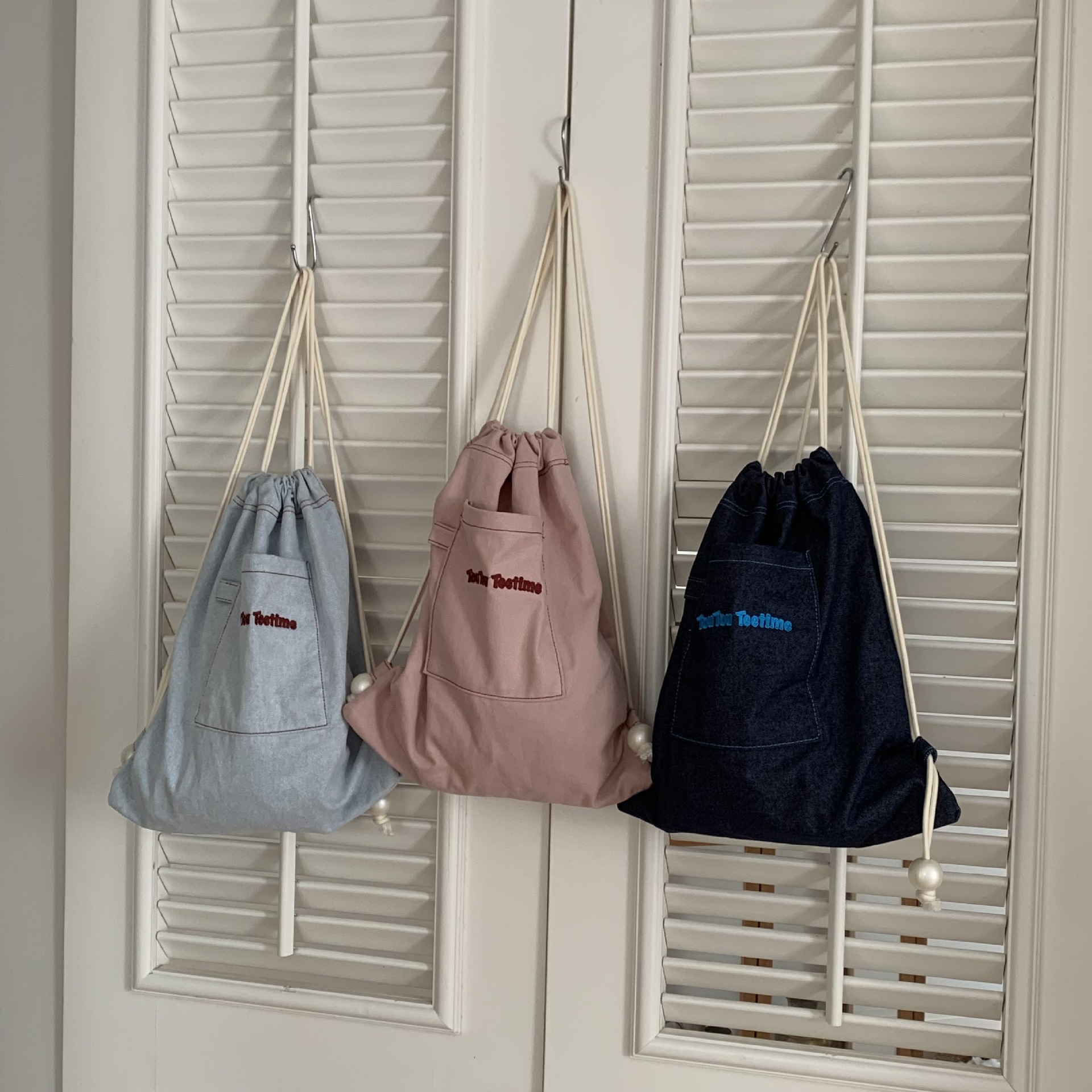 韓国ファッション シンプル刺繍入りナップサック