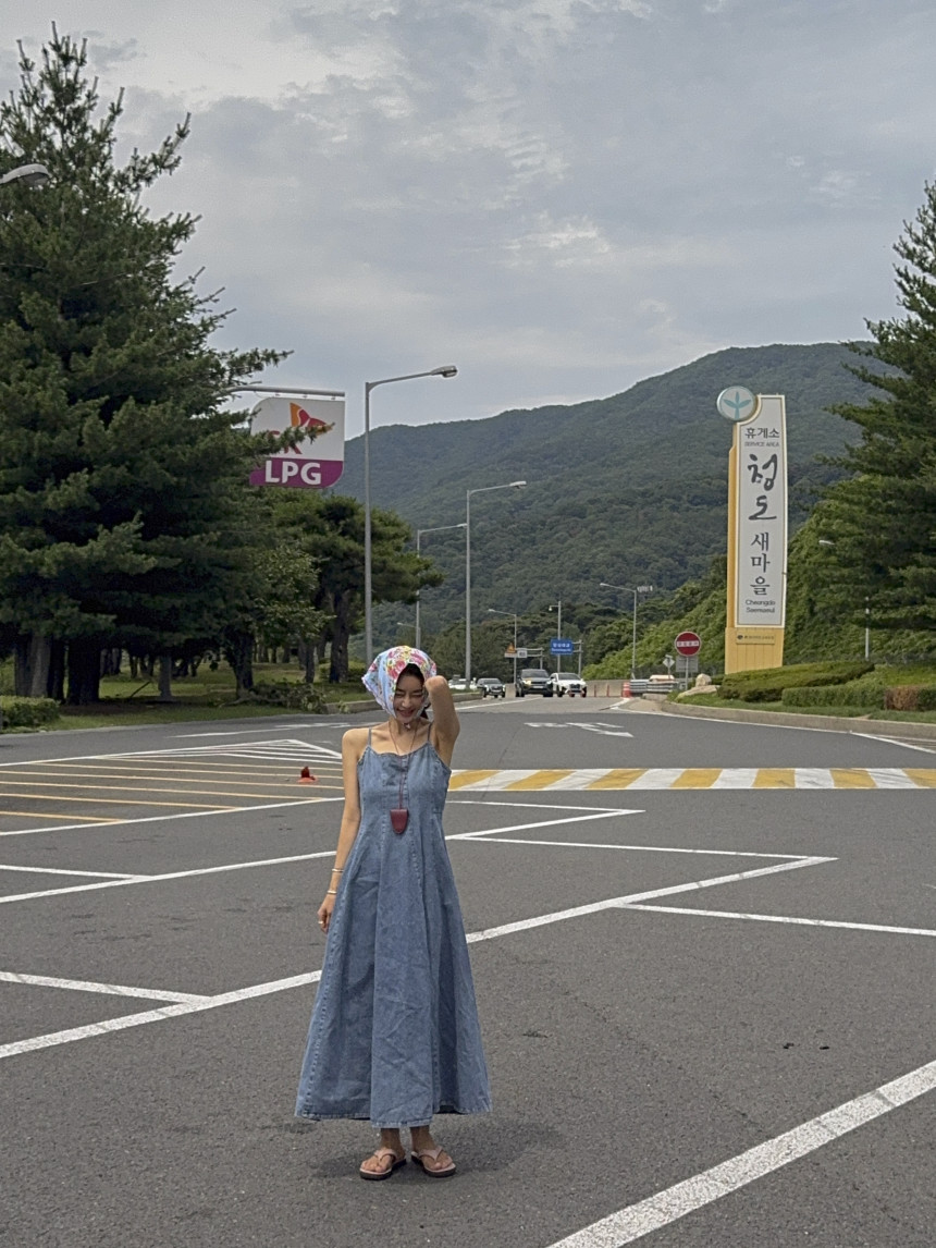 韓国ファッション 今季マストバイ韓国風デニムキャミソールロングワンピース
