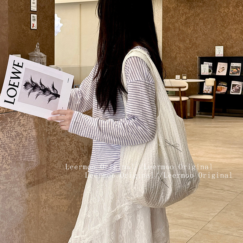 韓国ファッション リボン結び刺繍トートバッグ