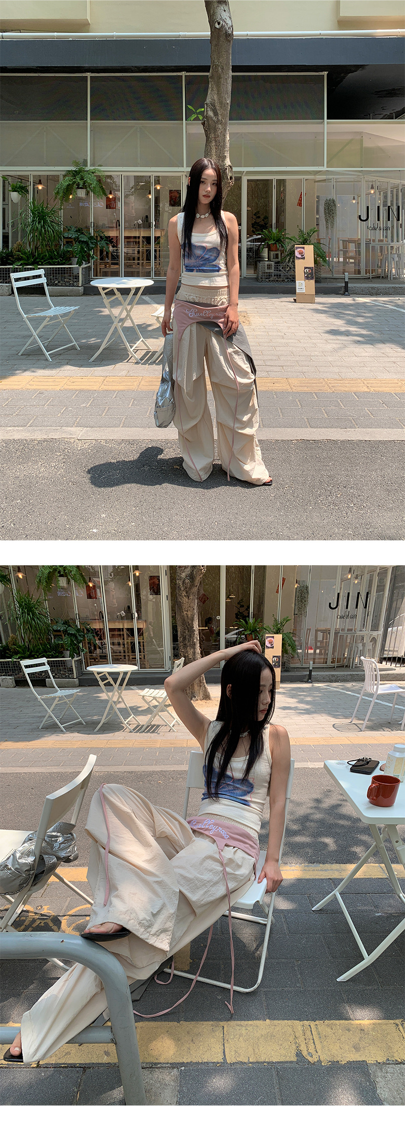 韓国ファッション 花柄アートタンクトップ