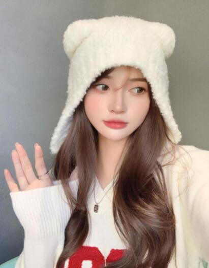韓国ファッション くま耳ニット帽子 レディース 冬 かわいい