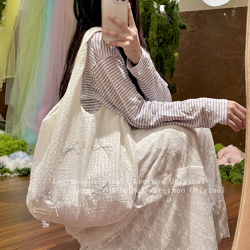 韓国ファッション リボン結び刺繍トートバッグ