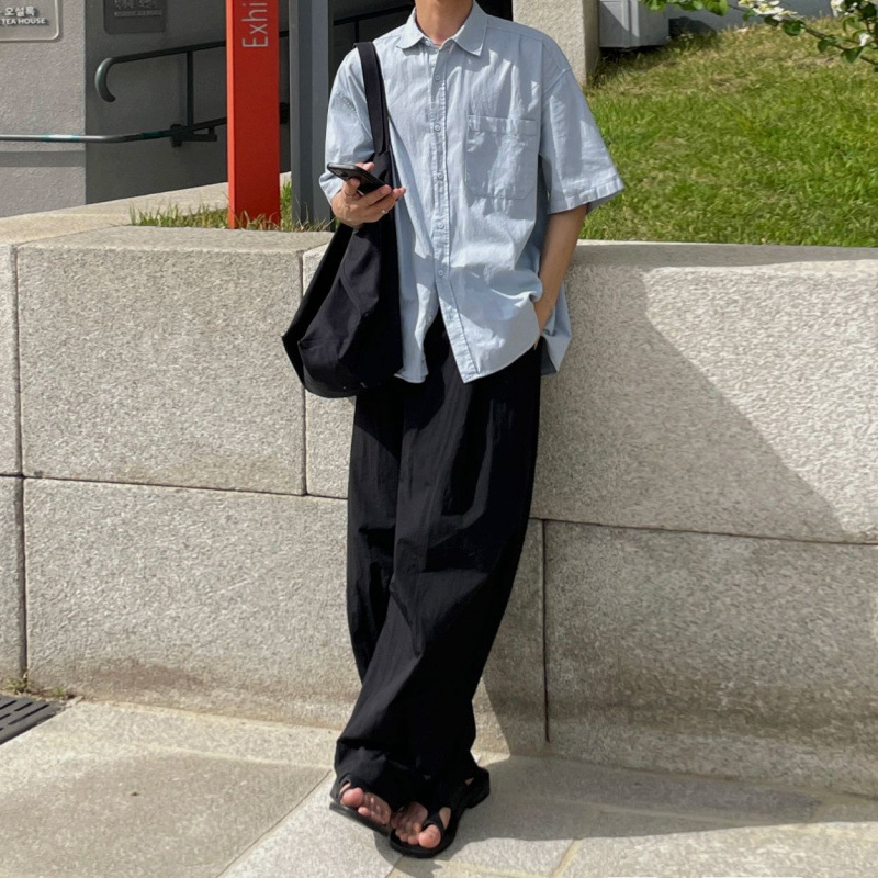 韓国ファッション 光沢バルーンワイドパンツ