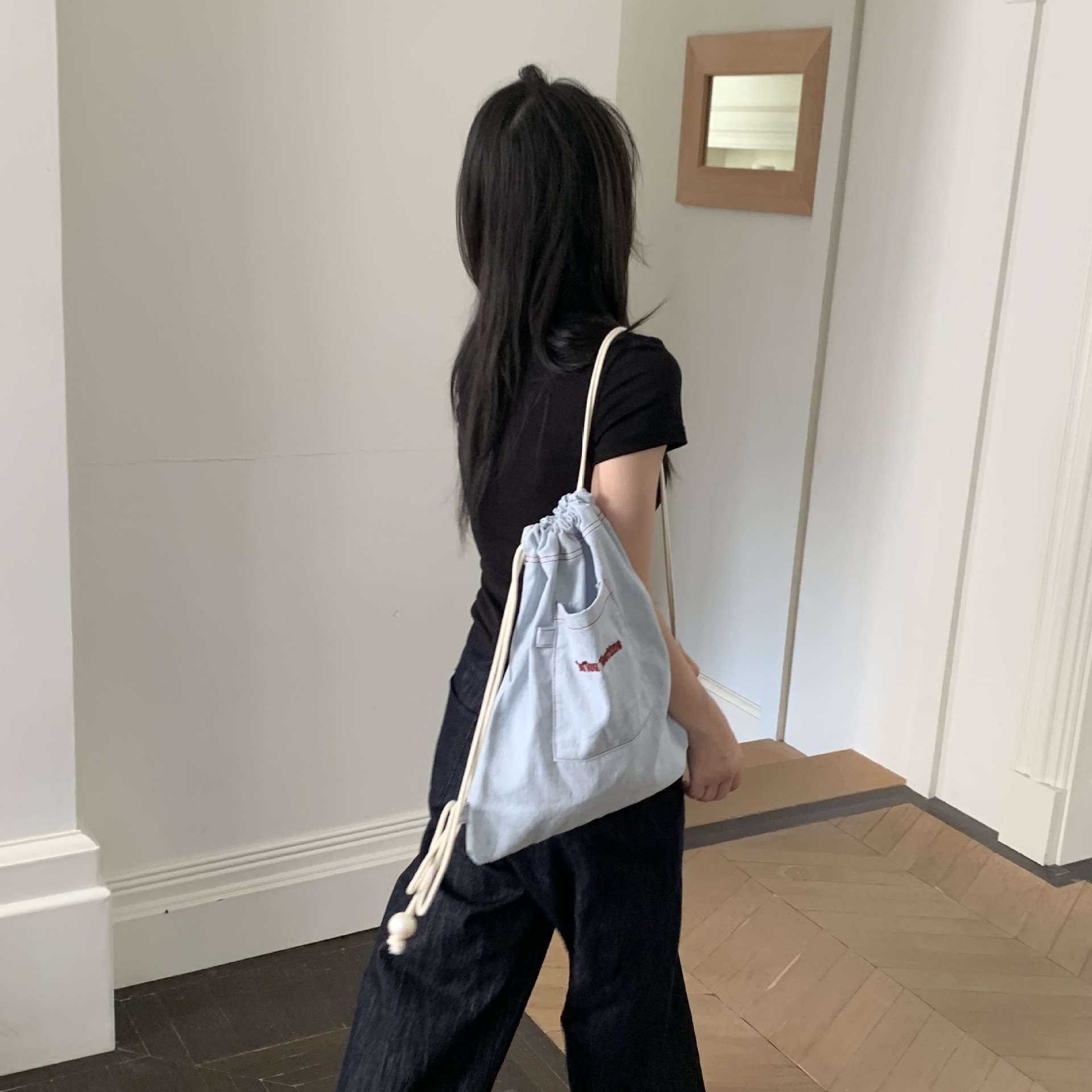 韓国ファッション シンプル刺繍入りナップサック