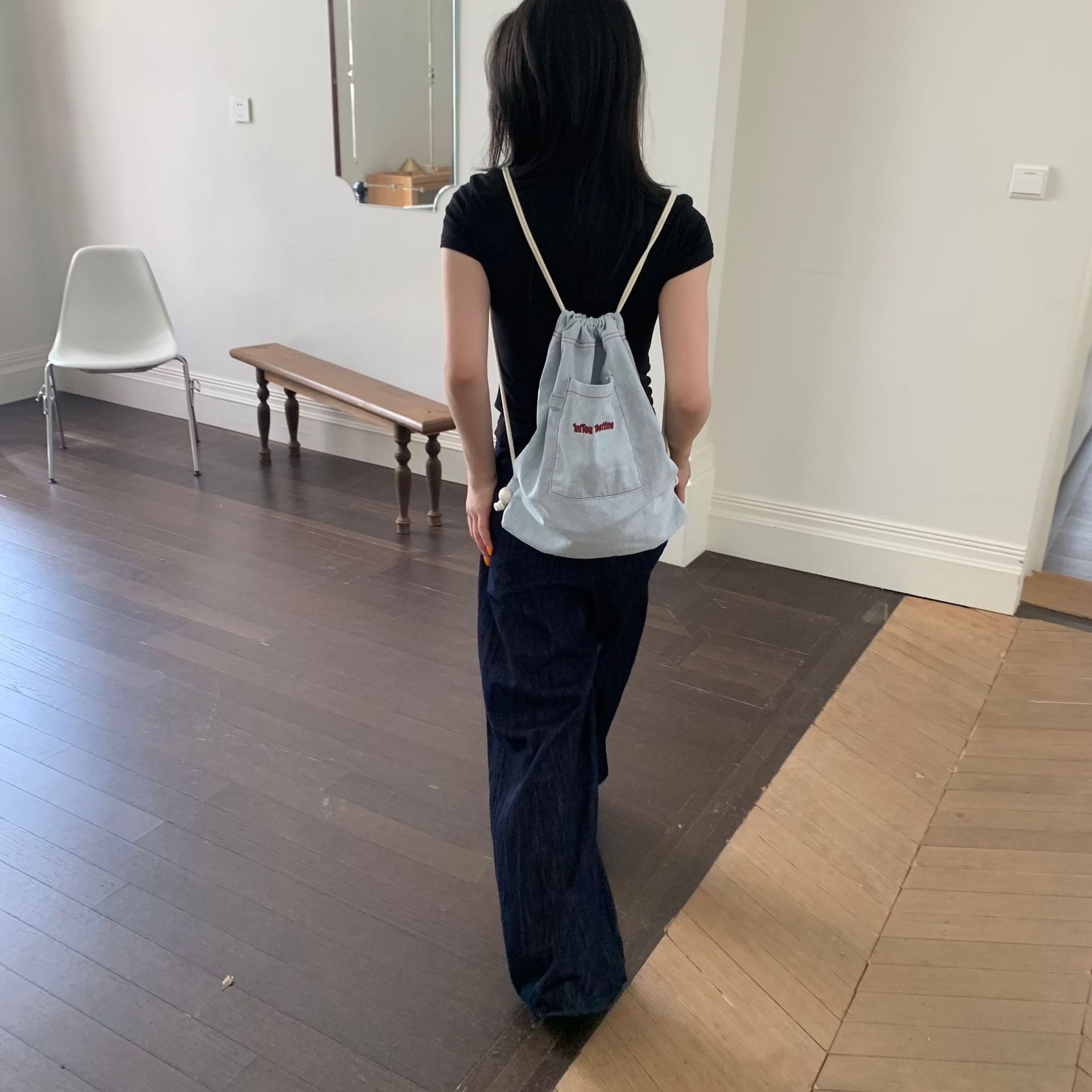 韓国ファッション シンプル刺繍入りナップサック