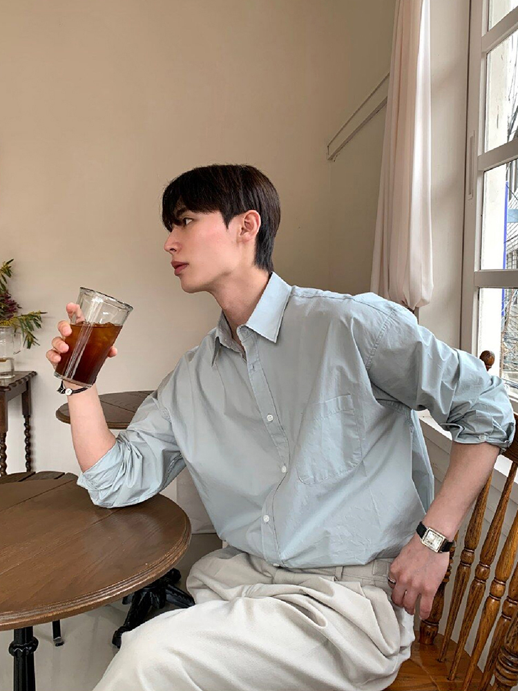 韓国ファッション 柔らか素材のゆったりシャツ